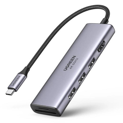 Multifunkčný USB HUB typu C 6v1 Ugreen - 3x USB 3.2 Gen 1 / HDMI 4K 60Hz / čítačka kariet SD a TF sivá (60383 CM511)