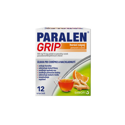 Paralen Grip horúci nápoj pomaranč a zázvor 500 mg/10 mg plo.por.12 x 500 mg/10 mg