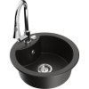 Mexen Diego, 1-komorový granitový drez 488x488x167 mm a drezová batéria Elia, čierna-zlatá metalíza, 6512-75-670101-00