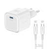 SWISSTEN GaN nabíjacia súprava pre Apple - 20W EU USB-C adaptér + USB-C kábel 1,2 m - biely