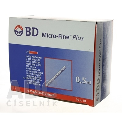 BD MICRO FINE PLUS inzulínové striekačky s ihlou U-100, 30G/0,5ml 10x10 ks (100 ks), 0382900933030