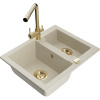 Mexen Carlos žulový kuchynský drez 1,5-komorový s kuchynskou batériou Duero, béžový - 6518-69-671600-50