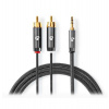 NEDIS PROFIGOLD stereo audio kabel/ 3,5 mm jack zástrčka - 2x RCA zástrčka/ bavlna/ šedý/ BOX/ 1m (CATB22200GY10)