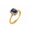 Zlatý zásnubný prsteň s prírodným zafírom a pravými diamantmi, Veľkosť: 57
