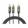 NEDIS PROFIGOLD audio kabel k subwooferu/ RCA zástrčka - 2x RCA zástrčka/ bavlna/ šedý/ BOX/ 3m (CATB24000GY30)