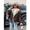 Women's NORFDIMA leather jacket with fur - coffee Dstreet hnedá M DStreet 5904056721979