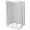 Mexen Roma, sprchovací kút 110 (dvere) x 80 (stena) cm, 6mm číre sklo, zlatý profil + slim sprchová vanička 5cm, 854-110-080-50-00-4010