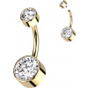 Titánový piercing do pupku s vnútorným závitom a Swarovski zirkónmi Farba: Zlatá / Číra, Dĺžka / priemer: 10 mm, Veľkosť koncovky: 5 & 8 mm