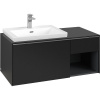 VILLEROY & BOCH Subway 3.0 závesná skrinka pod umývadlo (umývadlo vľavo), 2 zásuvky + regálový prvok, s LED osvetlením, 1001 x 516 x 422,5 mm, Volcano Black, C572L0VL