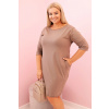 Legínovo Dámske šaty Plus Size z bavlna, rovný strih, 3/4 rukáv, hnedé Farba: Olivová, Veľkosť: UNI