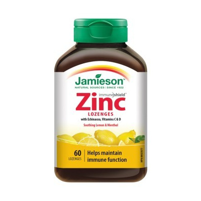 Jamieson Zinok s vitamínmi C a D3 pastilky s príchuťou citróna 60pas.