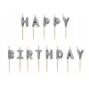 Sviečky na tortu „Happy Birthday“, strieborné, PartyDeco, 7 cm, 13 ks