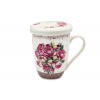Hrnček porcelán so sitkom a viečkom 340ml KVEŤ RUŽE