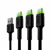Green Cell KABGCSET02 set 3 rýchlonabíjacích káblov Ray USB-C 120 cm zelená LED