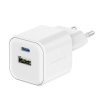 12W EU adaptér / nabíjačka SWISSTEN Smart IC - mini verzia - USB-C + USB-A - biela