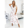 Numoco basic Numoco LISA Plisované midi šaty s výstrihom a volánmi - broskyňový kvet na bielom pozadí 434-4 Farba: Oranžová, Veľkosť: UNI