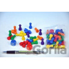 Figurky dřevo 25mm 24ks 6 barev+ 2 kostky společenská hra v sáčku 7x13cm