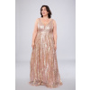 Dámske dlhé trblietavé spoločenské šaty pre moletky - staroružové - 44