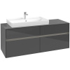 VILLEROY & BOCH Collaro závesná skrinka pod umývadlo na dosku (umývadlo vľavo), 4 zásuvky, s LED osvetlením, 1400 x 500 x 548 mm, Glossy Grey, C089B0FP