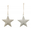 Kovová závesná dekorácia biela hviezda, set 2 ks