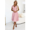 381-6 LINDA ľahké šifónové šaty s čipkovým výstrihom - BRUCE PINK S
