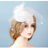 B-TOP Dámsky fascinátor klobúčik s perličkami a závojom - biely