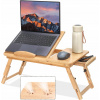 SKLADACÍ STOLÍK POD LAPTOP DO POSTELE, MOBILNÝ, NASTAVITEĽNÝ, BAMBUSOVÝ, RAŇAJKOVÝ