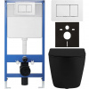 CERANO - Kompletný podomietkový WC set Lite/Cesso - čierna matná - WC tlačidlo Classic, biele - predstenová inštalácia / sadrokartón - 49x36 cm