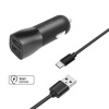 Set autonabíjačky FIXED s 2xUSB výstupom a USB / USB-C kábla, 1 meter, 15W Smart Rapid Charge, čierna