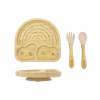 Malý Ježko Bambusový jedálenský set s prísavkou - Dúha - Pastel Beige
