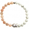 Glosery náramok Buddha, howlite a slnečný kameň 8mm Farba: strieborná, Obvod zápästia: M 17 cm