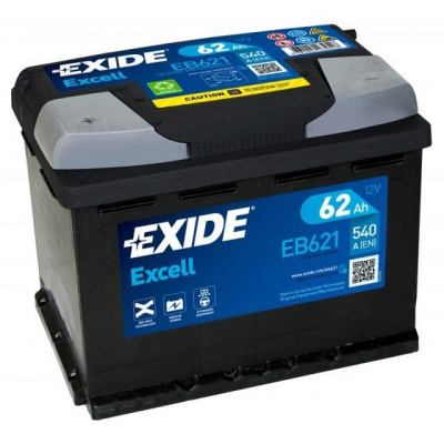 EXIDE Excell 12V 62Ah 540A EB621 nabitá autobatéria