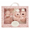 Darčeková sada pre bábätko Slipper Gift Set Pink Lapin Doudou et Compagnie papučky a zajačik na maznanie ružová 15 cm v darčekovom balení od 0 mes