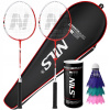 Sada rakiet Nils NRZ205 + sada šípok Nils NBL6213 (Sada 2 rakiet v kufríku + 3 pierkových loptičiek na bedminton)