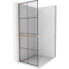 Mexen Kioto+ L, sprchová zástena Walk-In s poličkou a vešiakom 70 x 200 cm, 8mm číre sklo čierny vzor, medený matný profil, 800-070-123-65-77