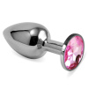 LOVETOY Butt Plug Silver Rosebud Classic with Pink Jewel Size S
