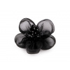 Organzový kvet s brúsenými korálkami na našitie a nalepenie Ø4,5 cm čierna 2ks
