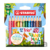 Trojhranná farbička - STABILO Trio hrubá krátka - 12 ks sada - s motívmi zvierat - STABILO