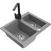 Mexen Carlos, 1,5-komorový granitový drez s odkvapkávačom 582x475x177 mm a čierna kuchynská batéria Rita, šedá, 6518-71-670300-70