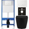 CERANO - Kompletný podomietkový WC set Lite/Cesso - čierna matná - WC tlačidlo Slim, biele - predstenová inštalácia / sadrokartón - 49x36 cm