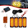 4x STROBOSKOPICKÁ LAMPA 12LED ORANŽOVÁ POMOC ODŤAHOVKA 12V MAJÁK S DIAĽKOVÝM OVLÁDAČOM