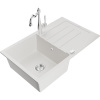Mexen Bruno, granitový drez 795x495x200 mm, 1-komorový a drezová batéria Carla, biela, 6513-20-670700-00