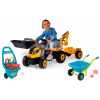 Set traktor na šliapanie so záhradným vozíkom Builder Max Tractor Smoby s nakladačom bagrom a fúrik s náradím