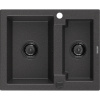 Mexen Carlos, granitový drez 582x475x177 mm, 1,5-komorový, čierna škvrnitá s čiernym sifónom, 6518581500-76-B