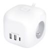 Solight 3z + USB A+C predlžovací prívod - kocka, 2m, 3 x 1mm2, biely, vypínač PP145C