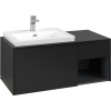 VILLEROY & BOCH Subway 3.0 závesná skrinka pod umývadlo (umývadlo vľavo), 2 zásuvky + regálový prvok, s LED osvetlením, 1001 x 516 x 422,5 mm, Volcano Black, C572L1VL