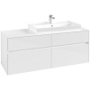 VILLEROY & BOCH Collaro závesná skrinka pod umývadlo na dosku (umývadlo vpravo), 4 zásuvky, 1400 x 500 x 548 mm, Glossy White, C09000DH