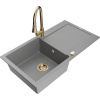 Mexen Leo granitový drez 1-komorový s odkvapkávačom a kuchynská batéria Elia, sivý - 6501-71-670101-50