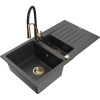 Mexen Matias granitový drez 1,5-komorový s odkvapkávačom a kuchynskou batériou Aster, čierny striekaný