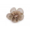 Organzový kvet s brúsenými korálkami na našitie a nalepenie Ø4,5 cm béžová 2ks